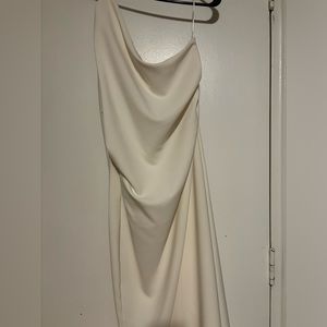 One Shoulder white midi dress